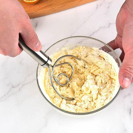 Wukusy 5484 dough whisk, premium stainless steel Dutch hand mixer for egg, bread, cake, pastry, and pizza dough.