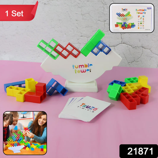 Wukusy Tumble Tower balancing blocks game set with wooden blocks stacked in a tower for fun, skill, and coordination.
