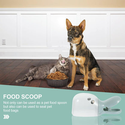 Wukusy 2-in-1 pet food scoop with built-in bag clip, stainless steel scoop and convenient clip for measuring and sealing pet food bags