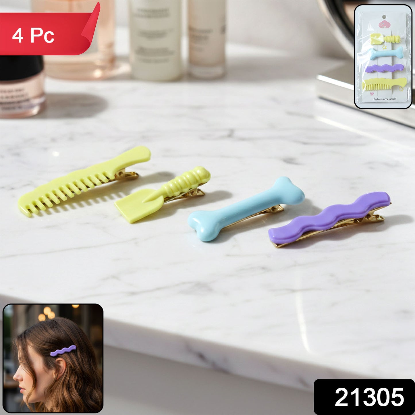 Set of four Wukusy decorative alligator hair clips for girls and women, featuring cute and colorful styling pins.