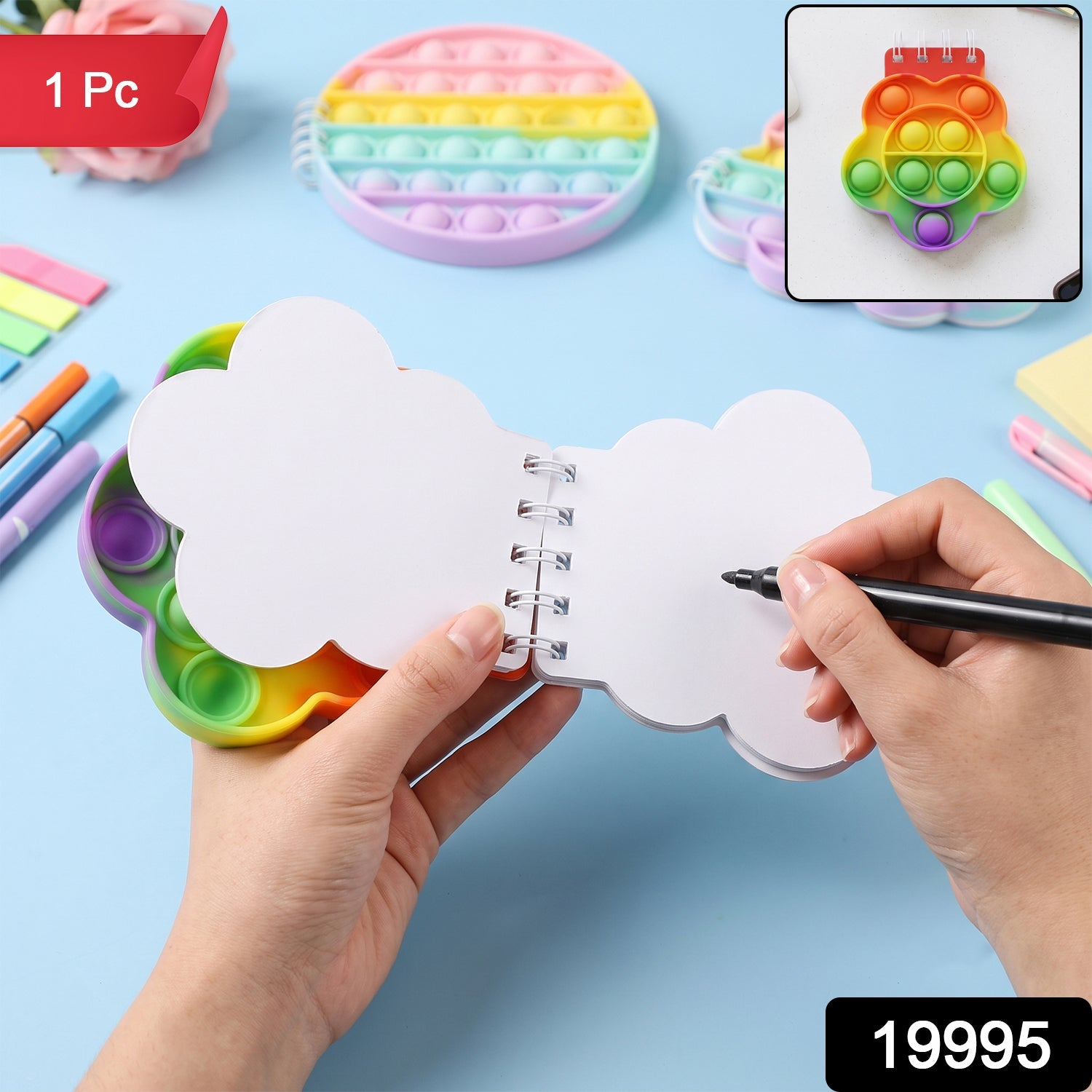 Wukusy Rainbow Push Bubble Pop It Diary for Kids with silicone fidget notebook featuring colorful bubble pop design