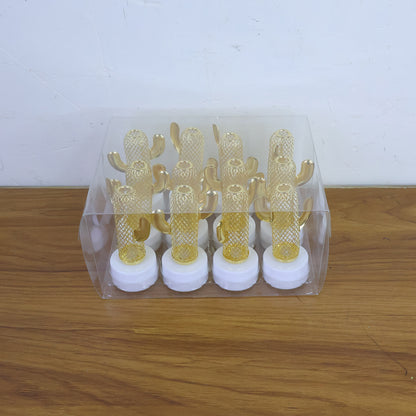 Set of 12 Wukusy decorative cactus-shaped flameless LED candles for home decor, featuring cactus designs in a natural setting.