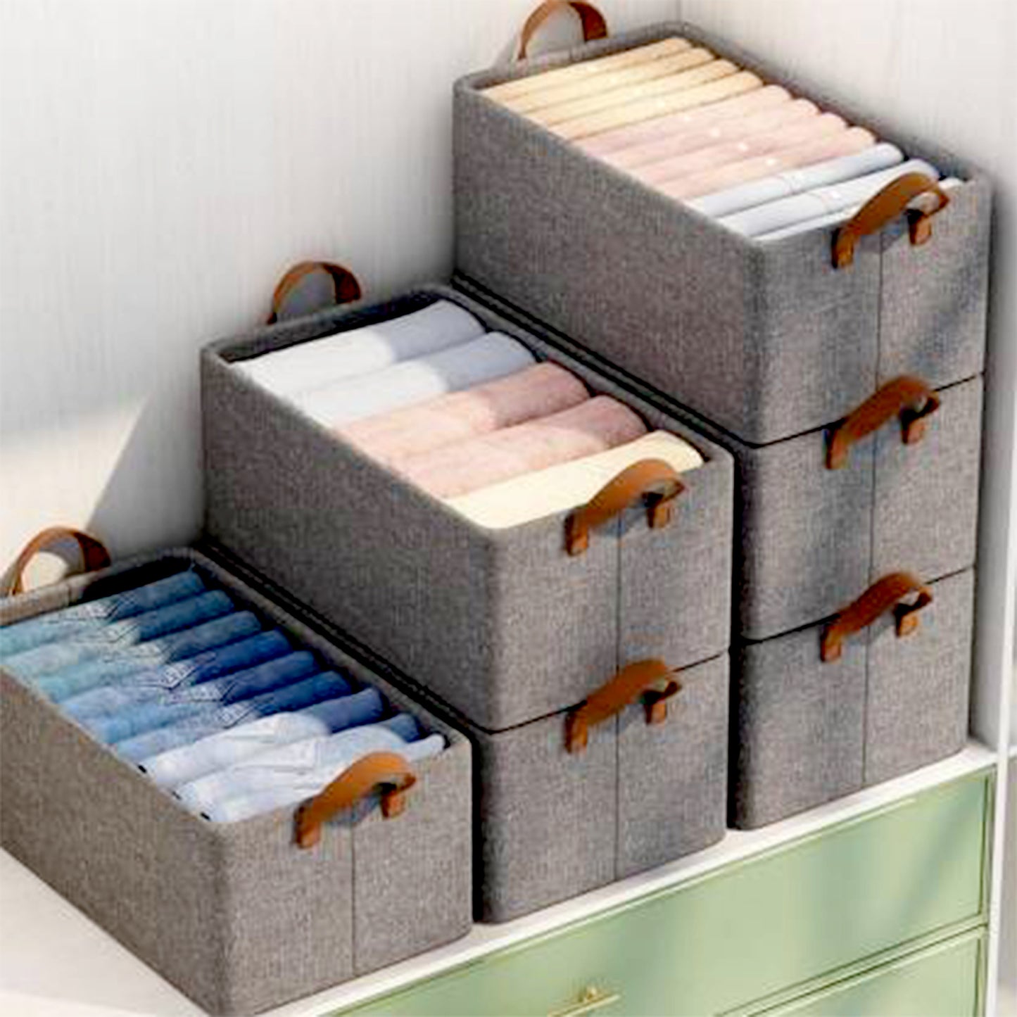 Wukusy foldable storage box with lid and handles, made of cotton and linen, for nursery, closet, or bedroom organization.