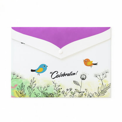 Wukusy Mix Design A4 printed document folder with decorative button closure, showcasing colorful floral pattern and sturdy construction.
