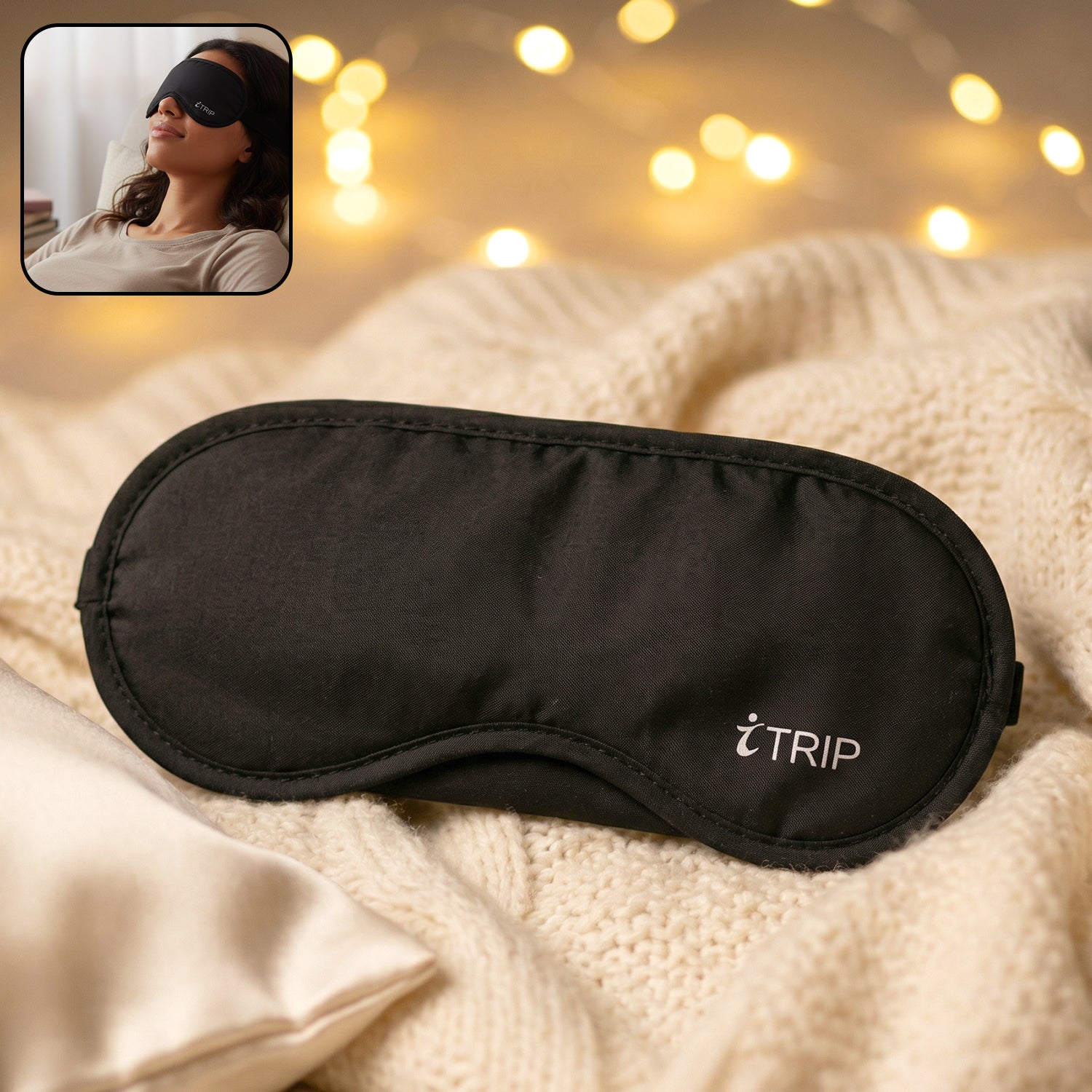 Wukusy premium soft padded sleep eye mask with adjustable strap, designed for comfortable, light-blocking sleep.