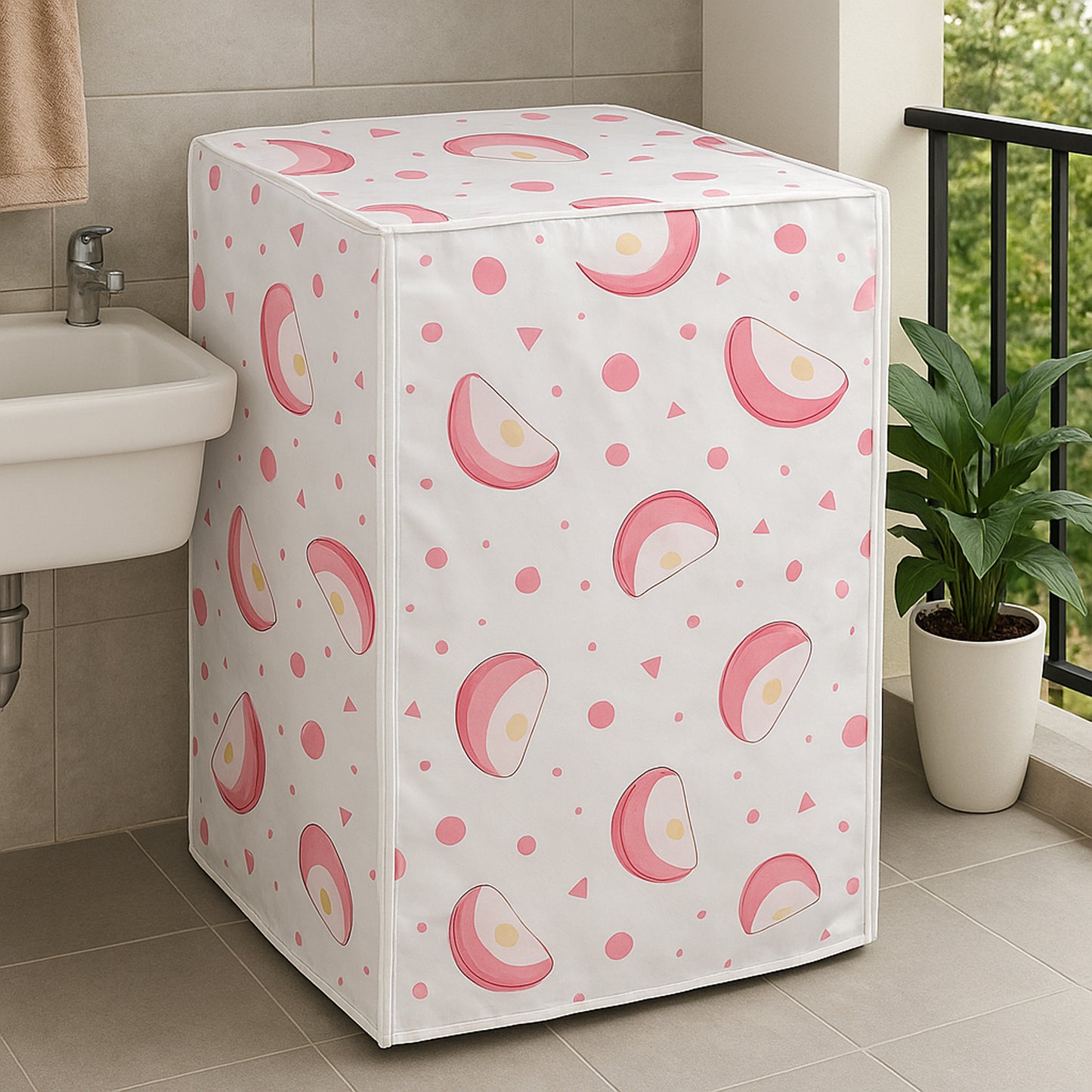 Wukusy waterproof washing machine cover in mix design, fits 58x62x85 cm, protects appliances from dust and moisture.