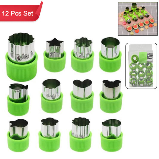 Wukusy stainless steel cookie cutter shapes set with 12 varied designs for baking and food decoration on a white background.