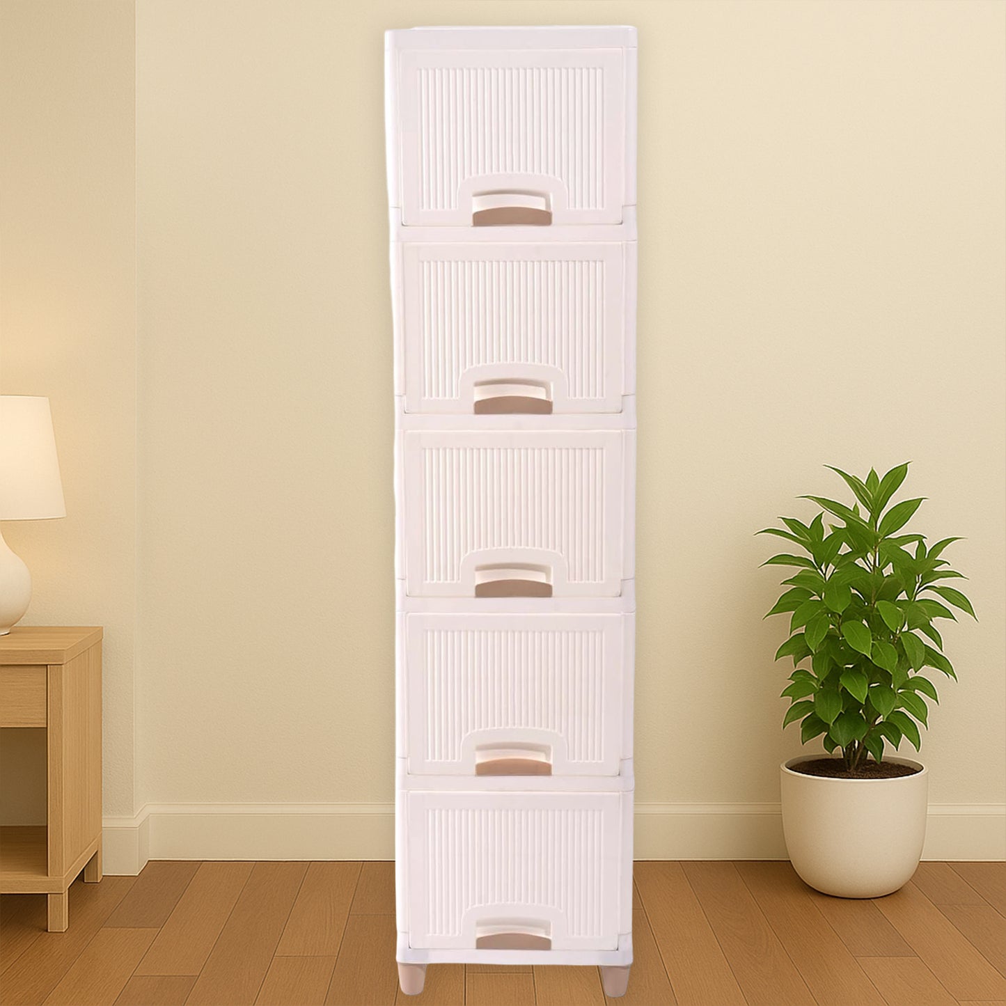 Wukusy multi-purpose 5-layer plastic storage drawer cabinet with multiple drawers for home and office organization.