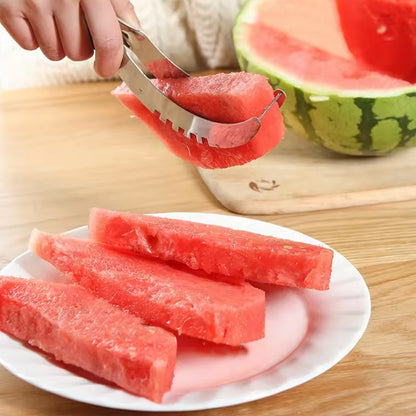 Wukusy 3-in-1 stainless steel watermelon and cantaloupe slicer, corer, and knife for efficient fruit and vegetable preparation.