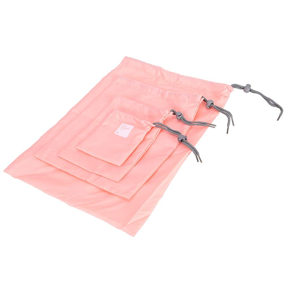 Set of four waterproof nylon travel storage bags with drawstrings by Wukusy, ideal for organizing clothes and shoes in luggage.