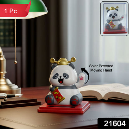 Solar powered moving hand panda showpiece by Wukusy, featuring a cute panda with a hand that moves using solar energy.