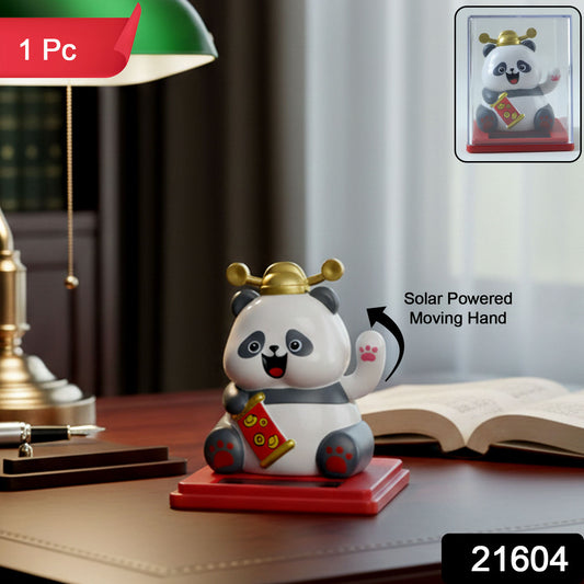Solar powered moving hand panda showpiece by Wukusy, featuring a cute panda with a hand that moves using solar energy.