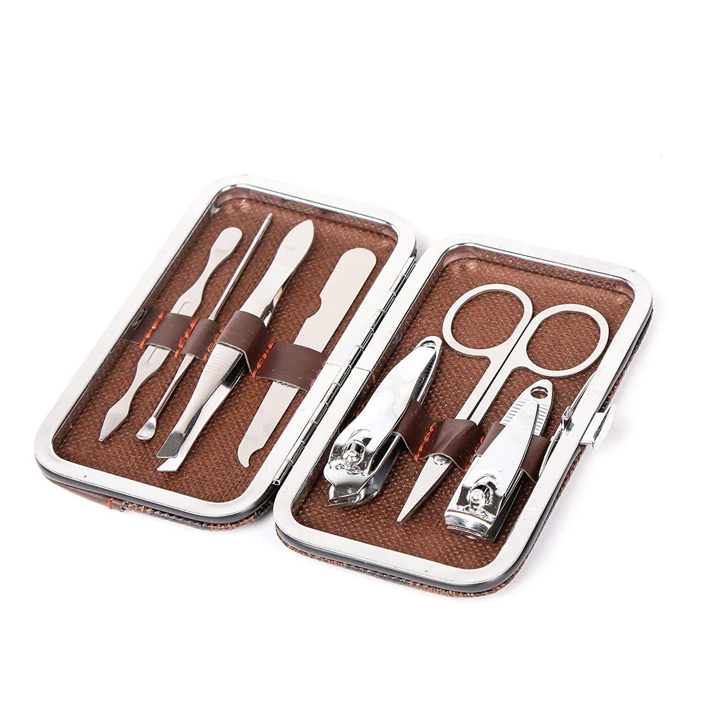 Wukusy 7-in-1 pedicure and manicure tools kit for women, featuring nail clippers, cuticle pusher, and grooming tools in a compact set.