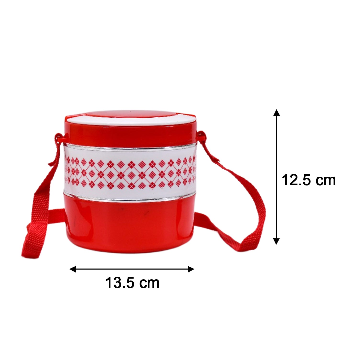 Blue Wukusy 2-layer insulated tiffin lunch box with three containers, adjustable and suitable for carrying meals.