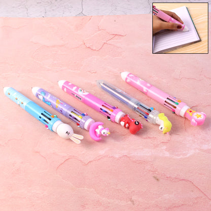 Multicolor Wukusy 10-in-1 character design ball pen with cute cartoon illustrations and multiple ink colors.