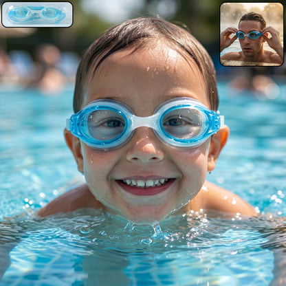 Children's waterproof swimming goggles by Wukusy with clear lenses, designed for comfortable, waterproof vision during swimming.