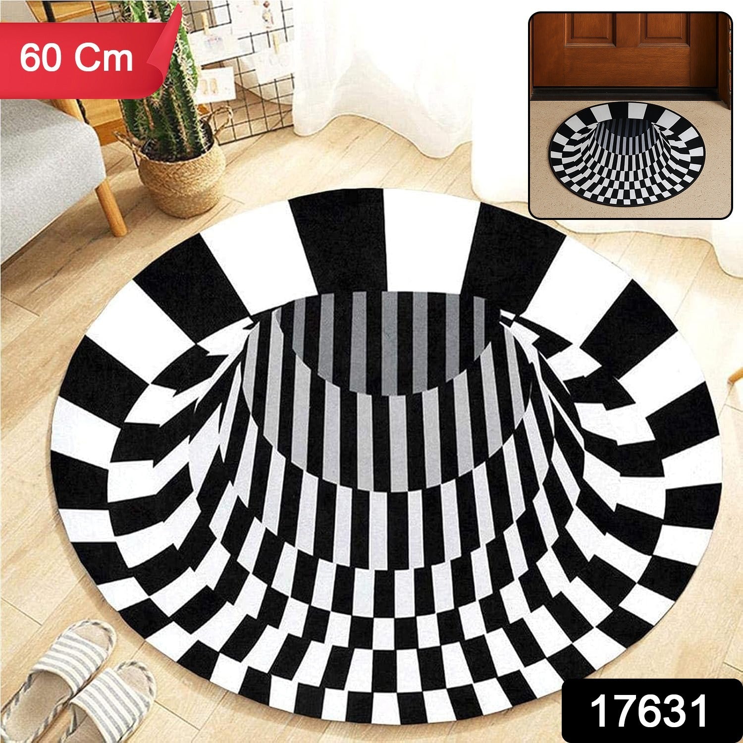 Wukusy 3D space round carpet floor mat, 60 cm non-woven doormat with space-themed design for home improvement.