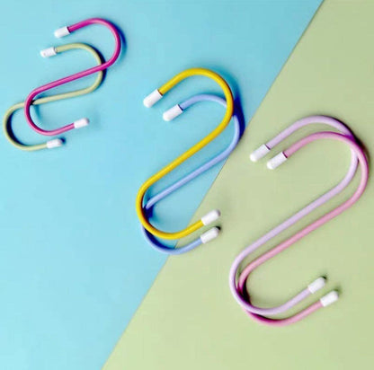 Set of six Wukusy S-shaped metal hooks for hanging clothes, tools, or accessories in kitchen, wardrobe, or workshop settings.