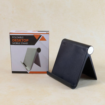 Black Wukusy plastic foldable desktop mobile stand for smartphones, adjustable and portable for hands-free use.