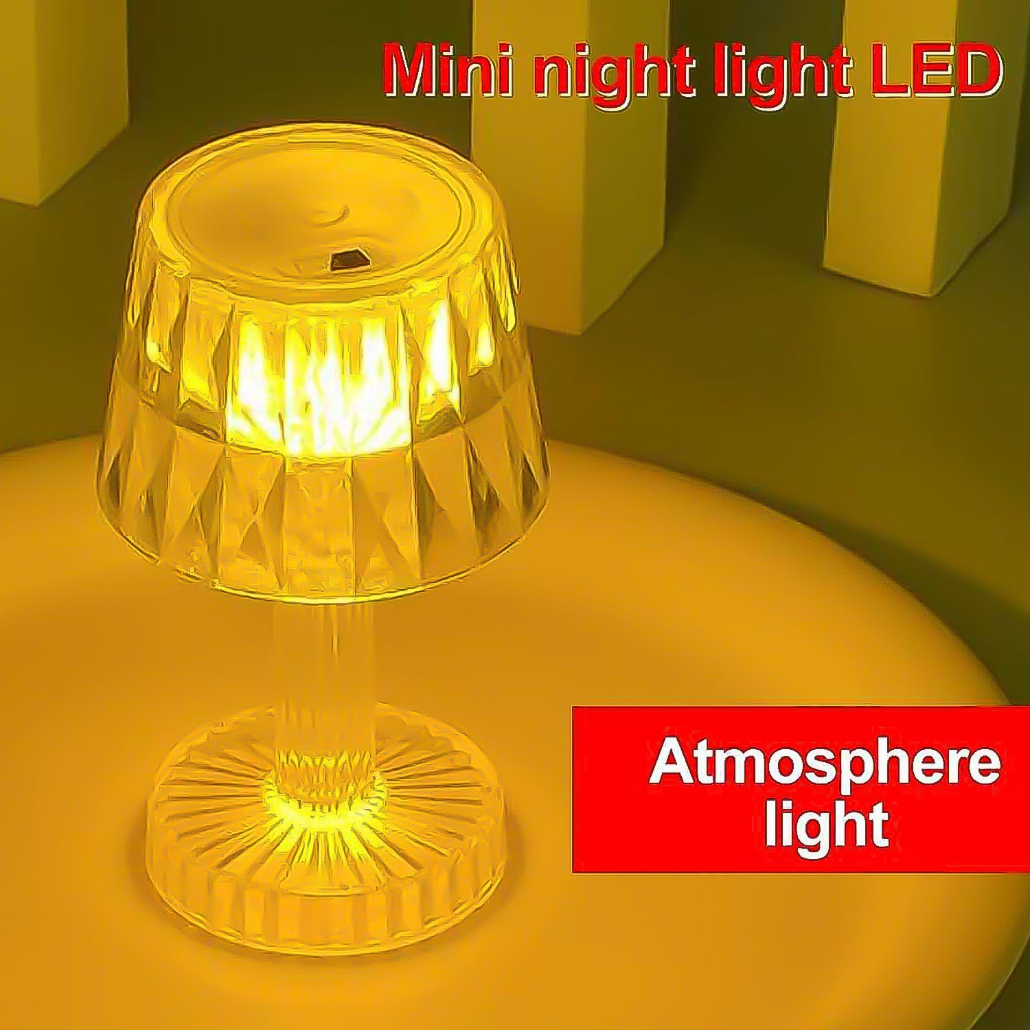 Small portable Wukusy LED candle lamp on a table, plastic home improvement lighting for cozy ambiance.