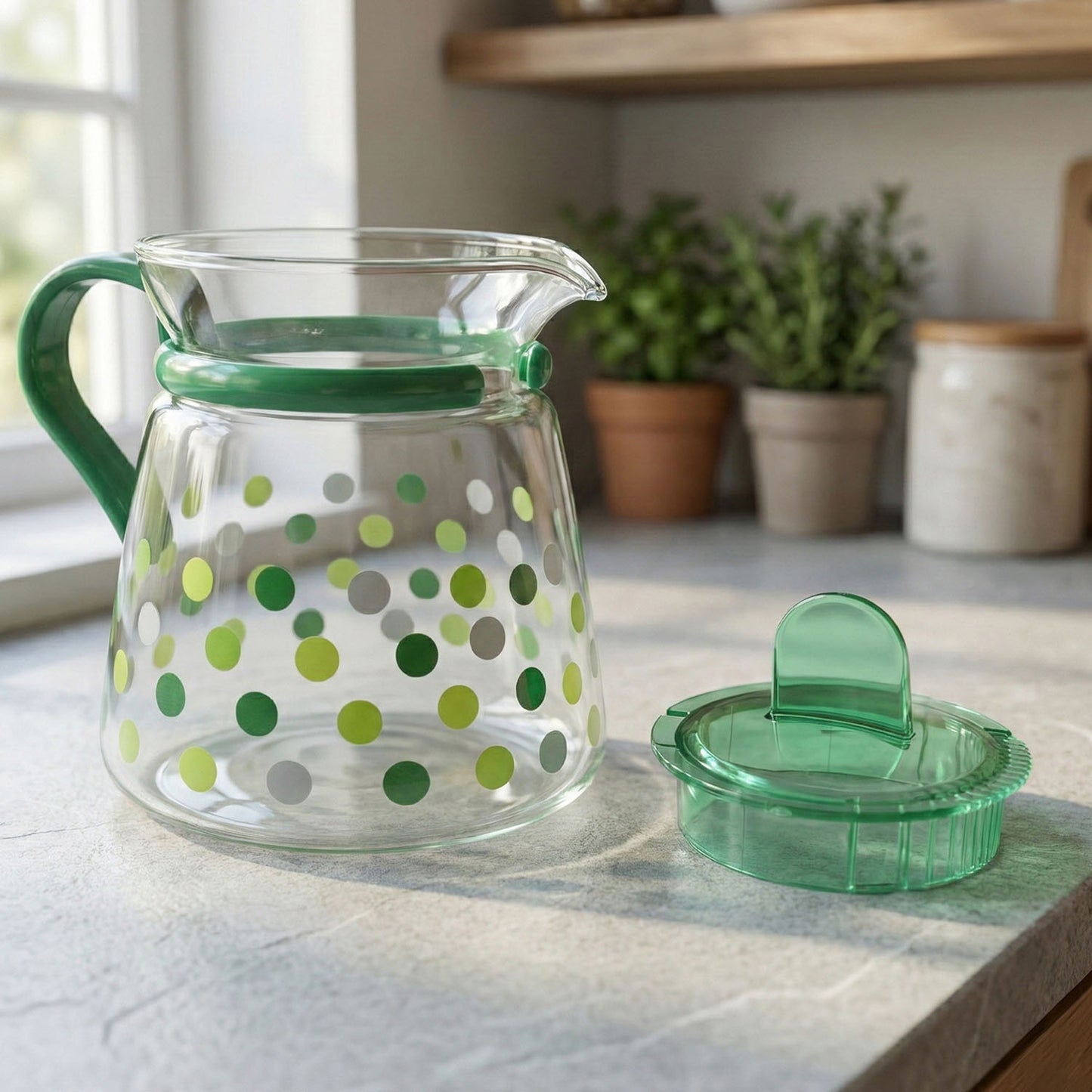 Elegant glass tea pot with matching cups set by Wukusy, featuring a clear design and delicate handles for a sophisticated tea service.