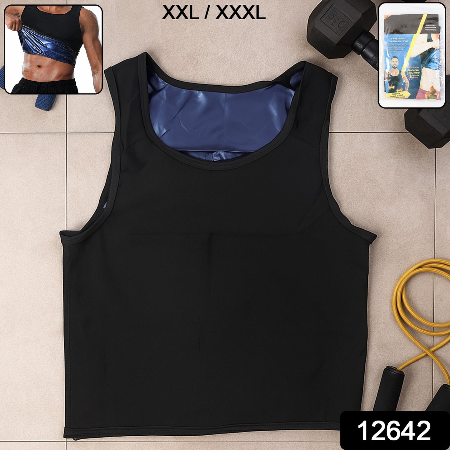 Men's slim fit sweat shaper tank top by Wukusy, XXL-XXXL, made from breathable fabric for comfort and support.