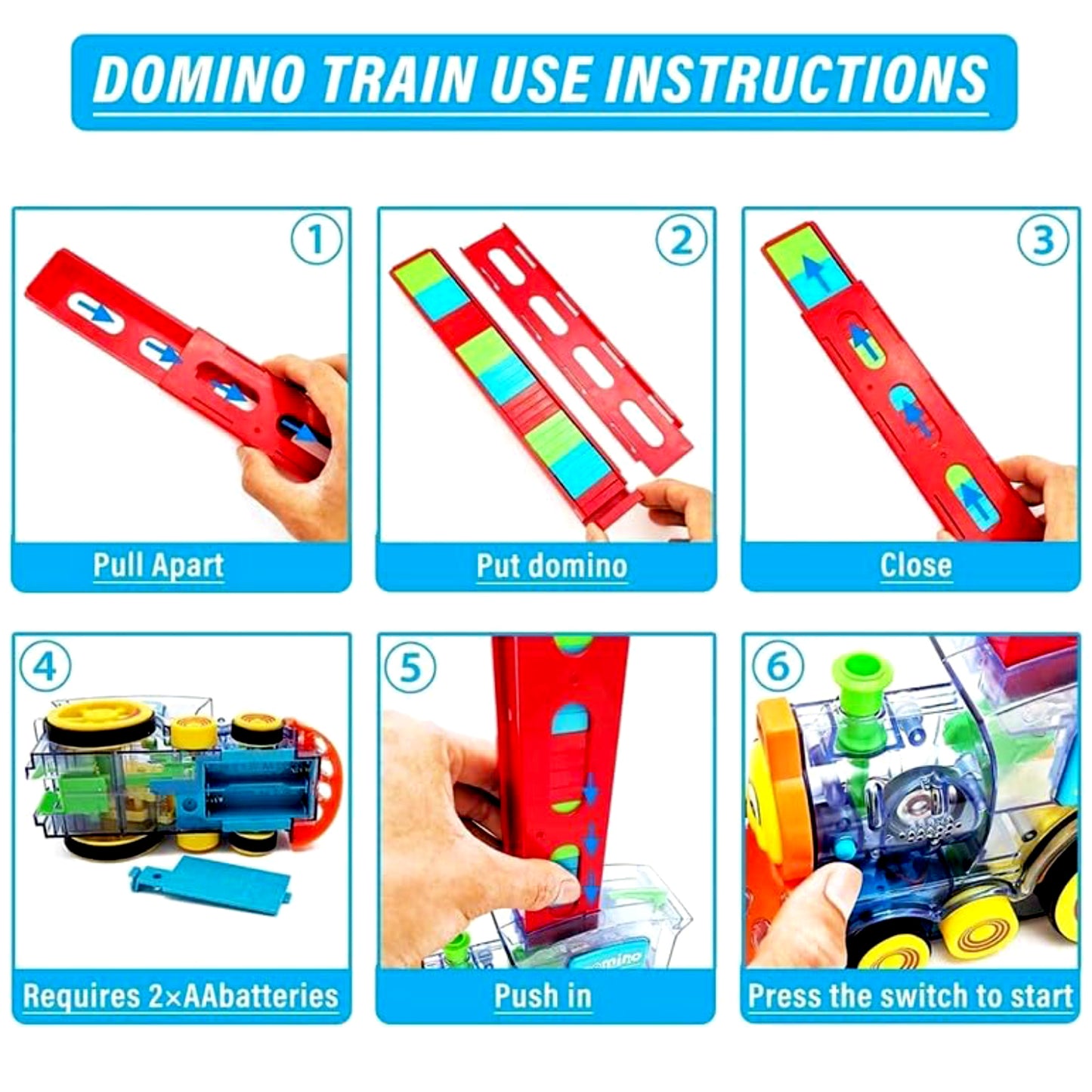 Wukusy 4887 transparent toy train set with 60 blocks, music, lights, and fun train engine for kids, includes colorful building blocks.