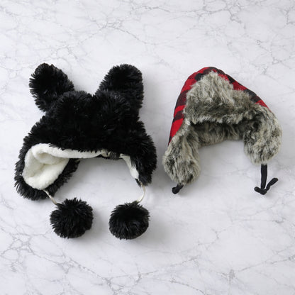 Kids winter fur-lined warm cap with ear flaps and stylish design, featuring mix patterns, by Wukusy.