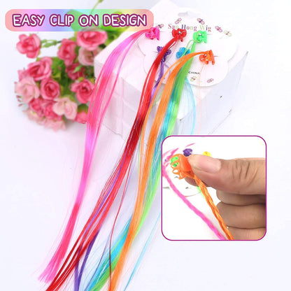 Colorful kids hair extensions with hair clips, six-piece mix set by Wukusy, perfect for fun hair accessories and styling.