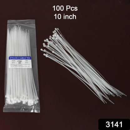 Wukusy 10-inch heavy-duty nylon self-locking cable ties, strong zip wire ties, pack of 100 for home improvement use