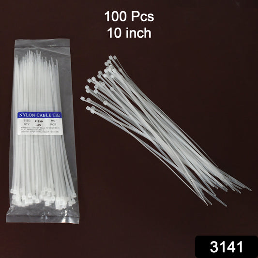 Wukusy 10-inch heavy-duty nylon self-locking cable ties, strong zip wire ties, pack of 100 for home improvement use