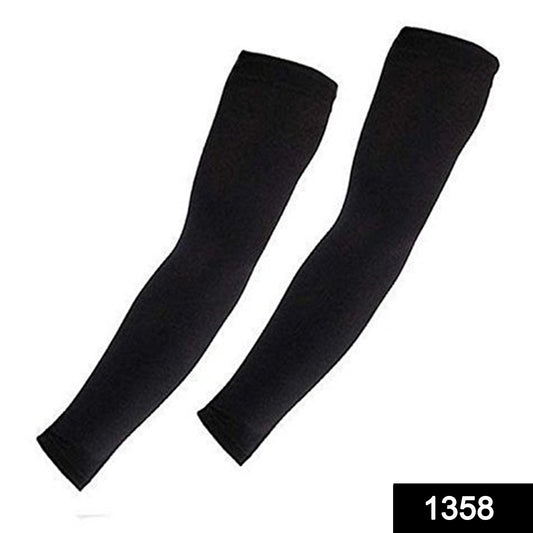 Wukusy 1358 multipurpose all-weather arm sleeves for sports and outdoor activities, shown in black, lightweight and stretchy fabric.
