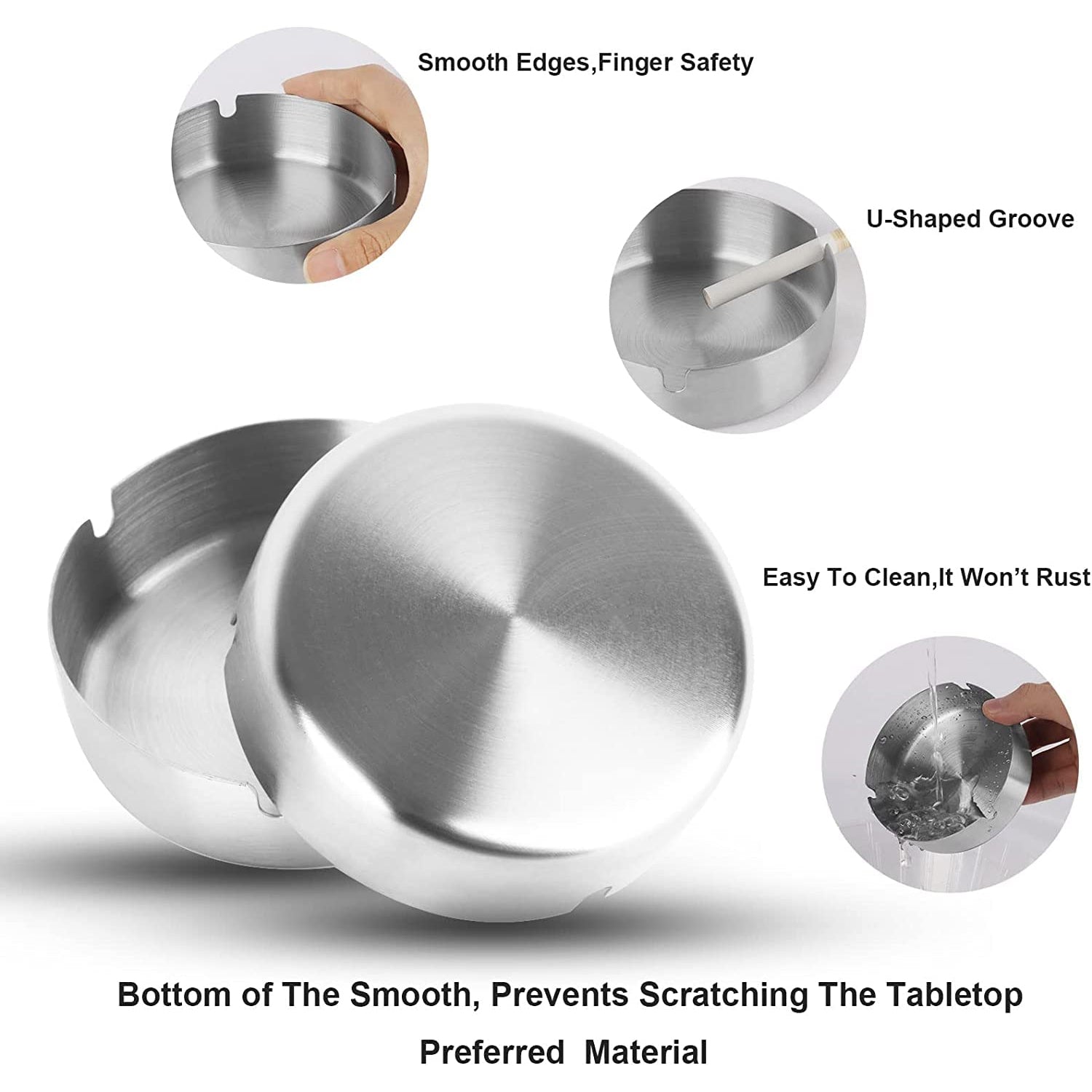 Wukusy round tabletop cigarette ashtray with multiple rest slots and deep bowl for ash collection, black ceramic design.