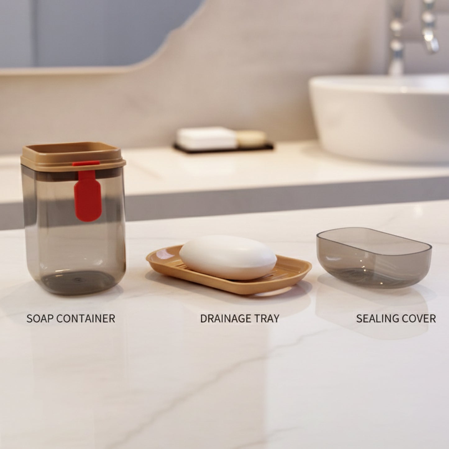 Wukusy premium plastic soap box with drain tray and protective cover for bathroom or kitchen use.