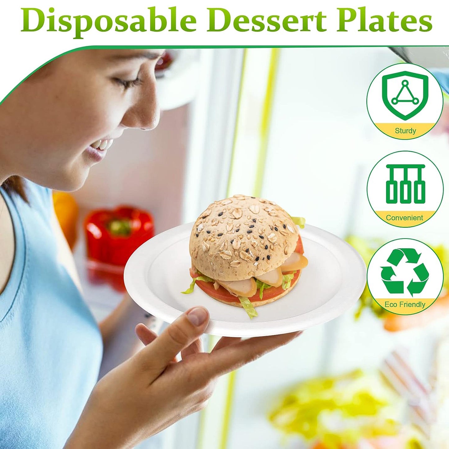 Wukusy Freshee 6-inch round compostable bagasse plate set of 10 for home and kitchen use, eco-friendly disposable tableware