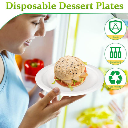 Wukusy Freshee 6-inch round compostable bagasse plate set of 10 for home and kitchen use, eco-friendly disposable tableware