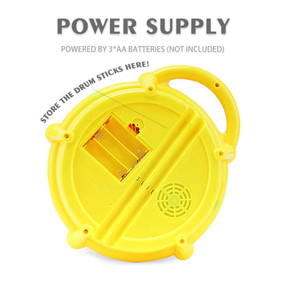 Colorful plastic baby drum toy by Wukusy with lights, musical sounds, and fun for kids, perfect as a gift for boys and girls.