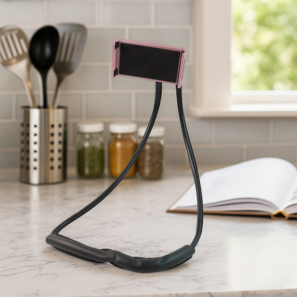 Wukusy neck phone holder desktop lazy stand holding a smartphone, flexible and portable for hands-free viewing.