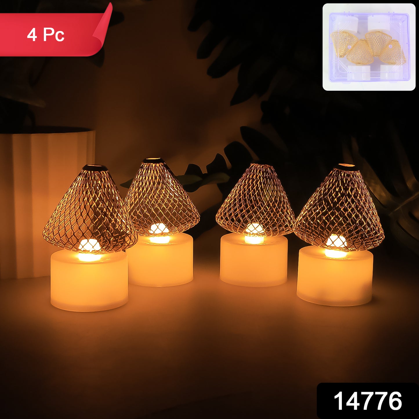 Set of four Wukusy premium LED flameless candle lights for home decor, realistic flickering glow, battery-operated, safe and elegant.