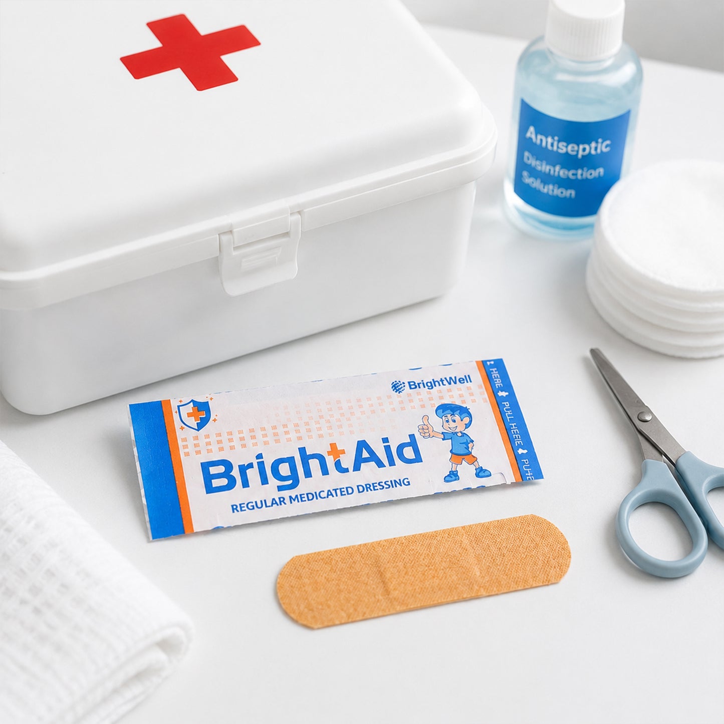 Wukusy Brightaid regular adhesive bandages for cuts and wounds, 5-pack of first aid antiseptic wound dressings.
