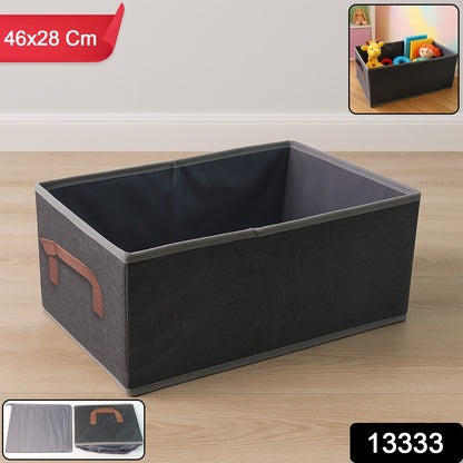 Foldable rectangular Wukusy travel storage box with handle, 46x28 cm, shown in a folded and expanded view