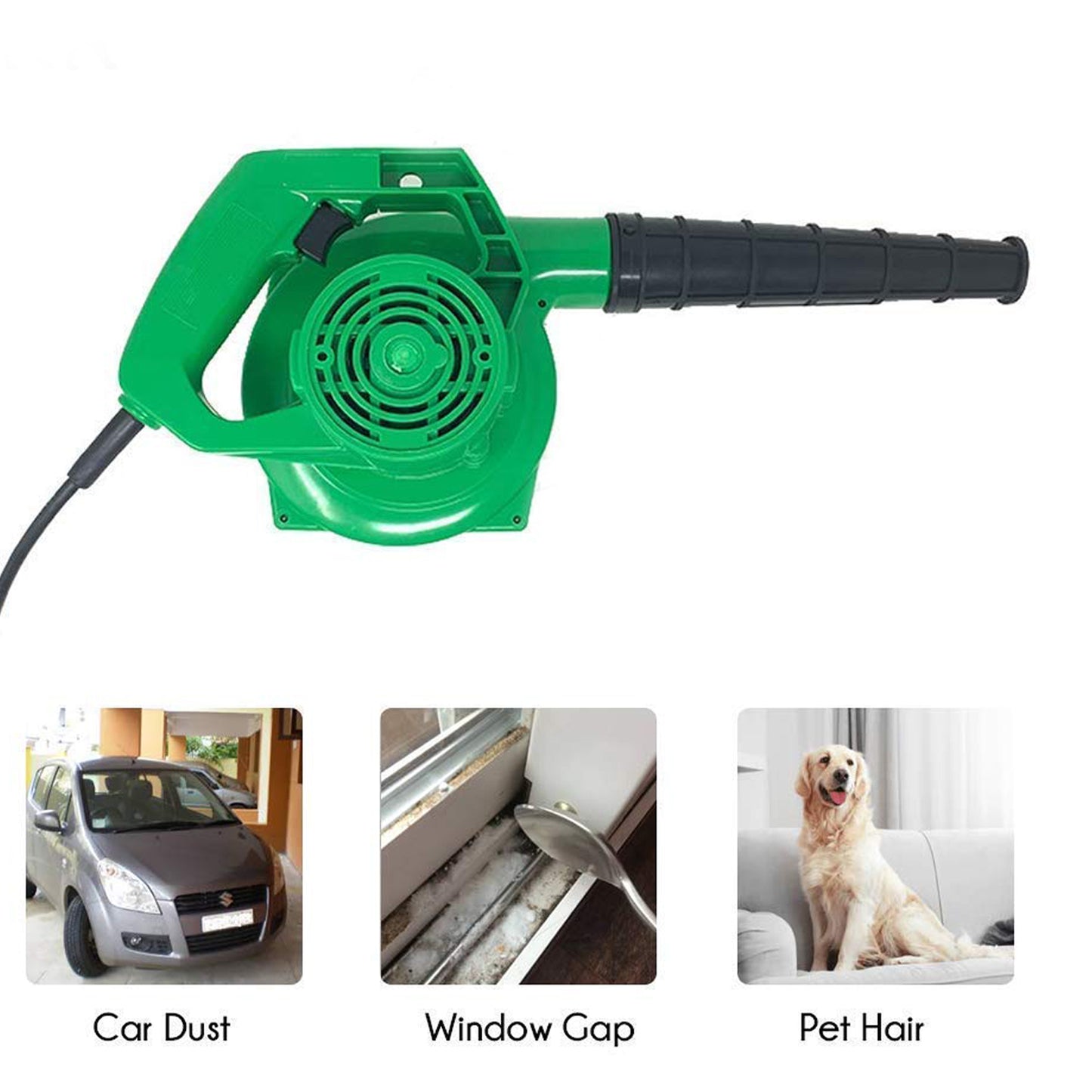 Wukusy 3158 650V portable electric air blower with green design, 350W power, 2.3 M3/min airflow, for cleaning dust and debris.