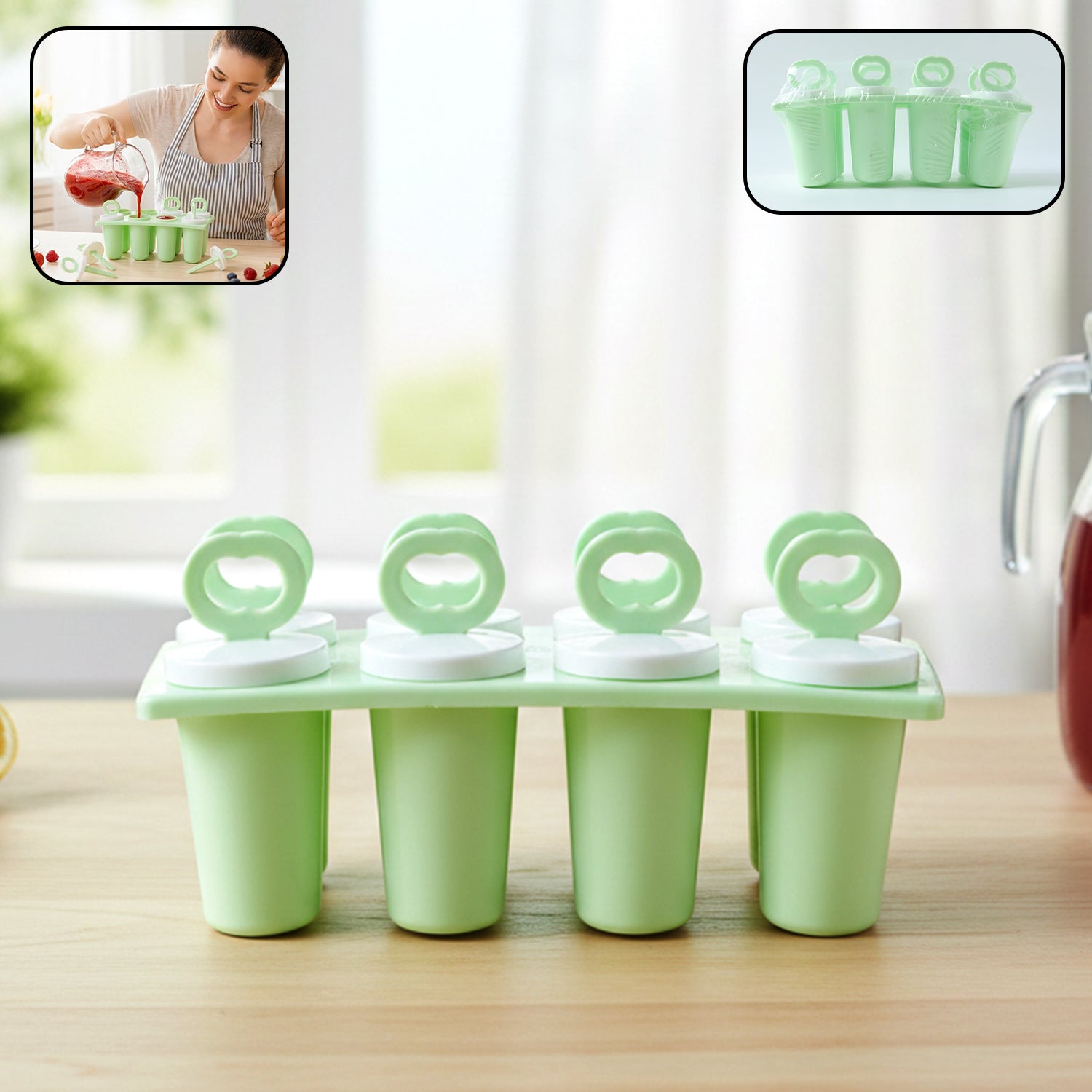 Wukusy Prexo plastic ice cream popsicle maker set with 8 colorful molds for homemade frozen treats.