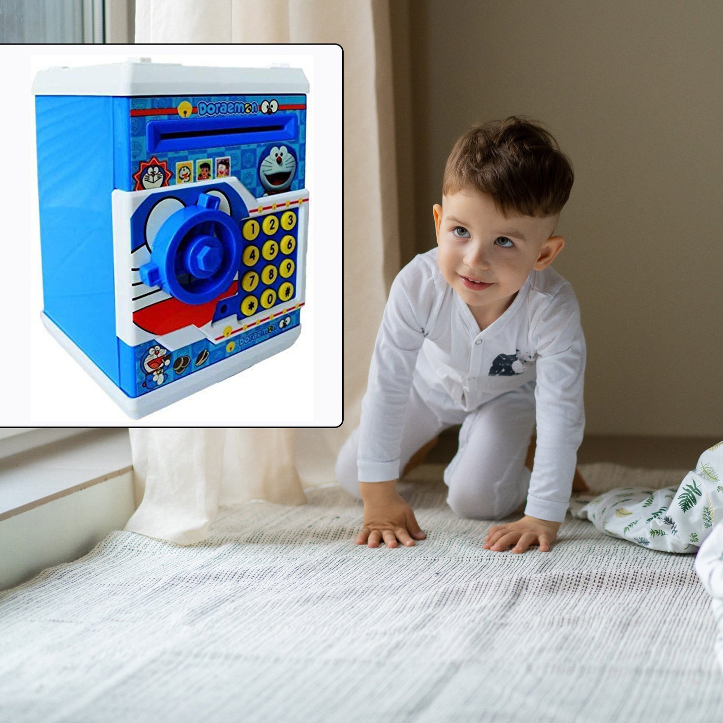Wukusy 4508 Money Safe ATM Kids Piggy Savings Bank with electronic lock, cartoon piggy bank for children, password security feature