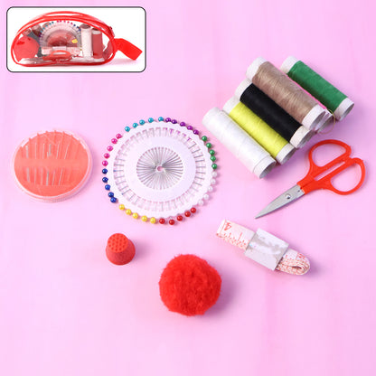 Wukusy complete sewing stitching kit with colorful threads, needles, scissors, and sewing accessories on a white background.