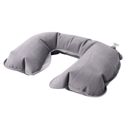 Wukusy inflatable foldable U-shaped travel pillow in white, designed for neck support during long trips and travel.