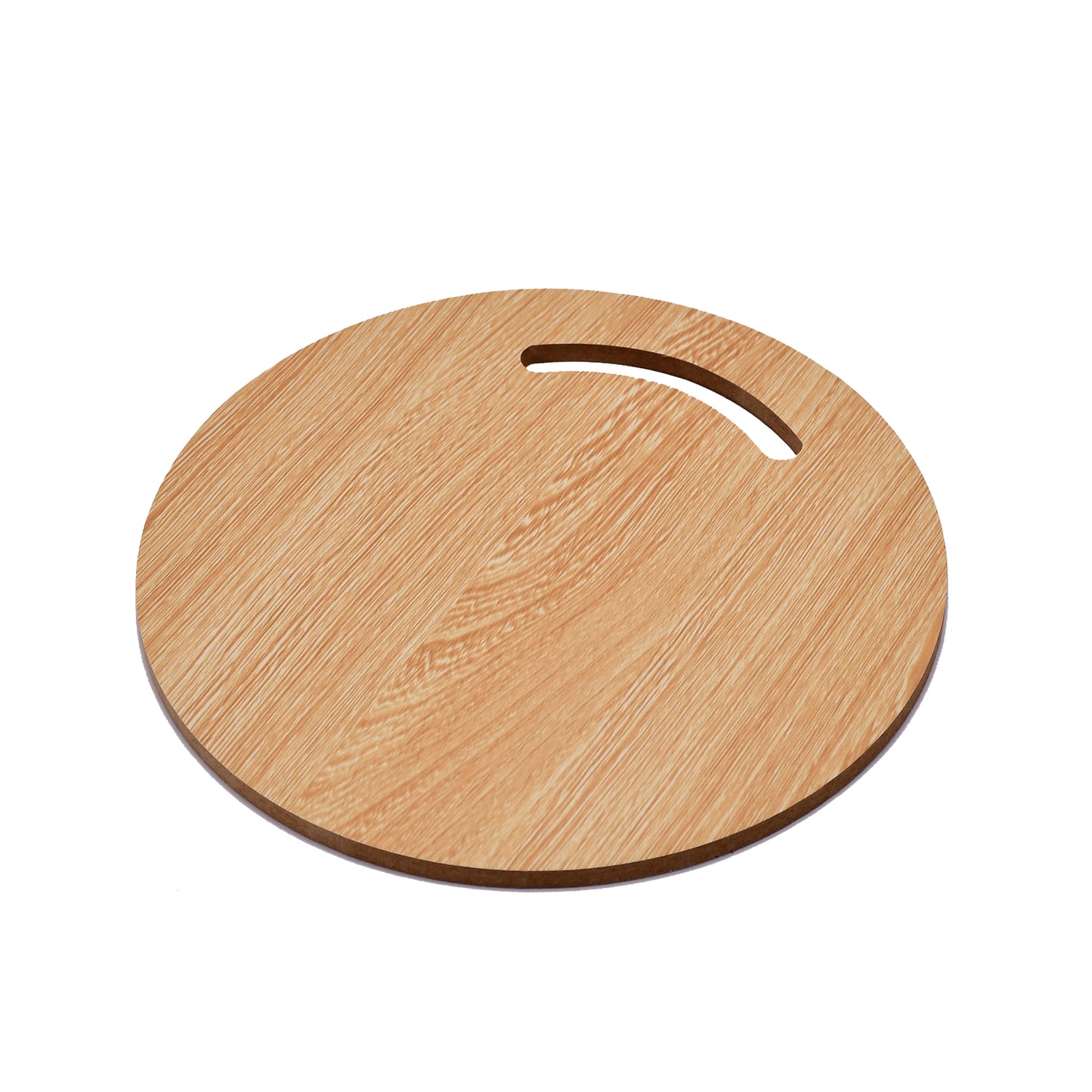 Wukusy 7123 wooden round chopping board for chopping fruit and vegetables, with a smooth surface and natural wood grain.