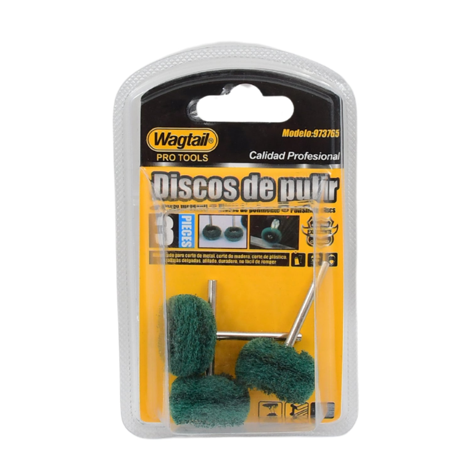 Wukusy 3-piece abrasive buffing and polishing wheel set for home improvement projects, showing various polishing wheels.