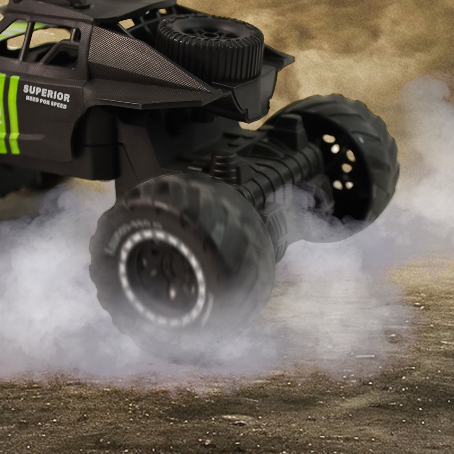 Wukusy Electroplay remote control monster truck toy set with a colorful remote and rugged truck design on a white background.