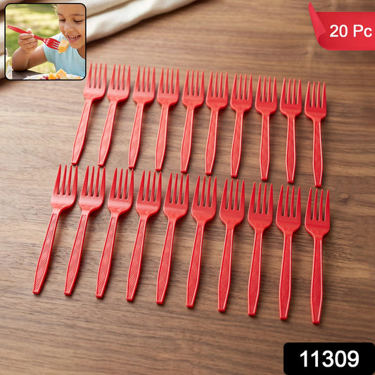 Set of 20 durable Wukusy reusable plastic dinner forks with unbreakable design, ideal for eco-friendly dining.